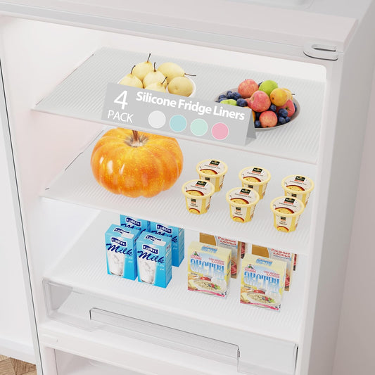 GOYLSER Silicone Refrigerator Liner for Glass Shelves Washable, Striped Fridge Liners for Shelves, 4Pcs Clear Drawer Liners No Adhesive Refrigerator Shelf Liner, 17.7x11.8 inch