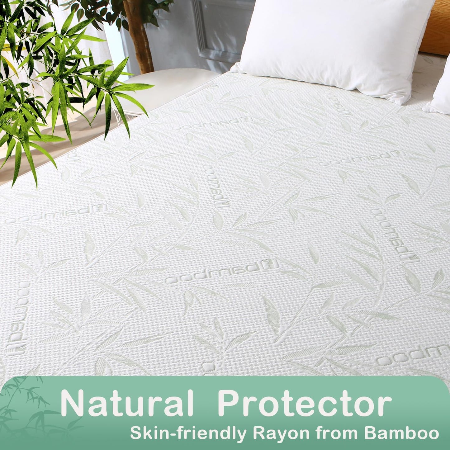 Twin Mattress Protector Waterproof Mattress Pad Washable Bamboo Rayon Mattress Cover Breathable Noiseless Bed Protector 5" - 21'' Elastic Fitted Deep Pocket