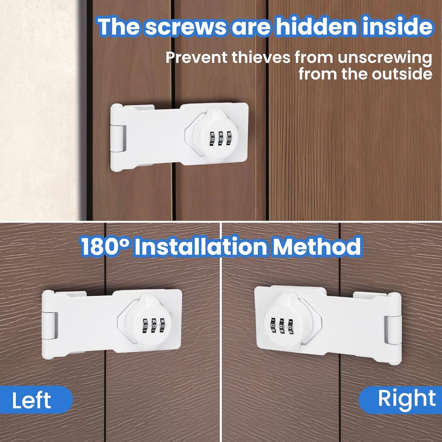Keyless Cabinet Lock with Combination Code - 3-Digit Password Hasp Latch Lock for Drawers, Bifold Closet Door and Double Sided Door (White, 4.5 Inch)