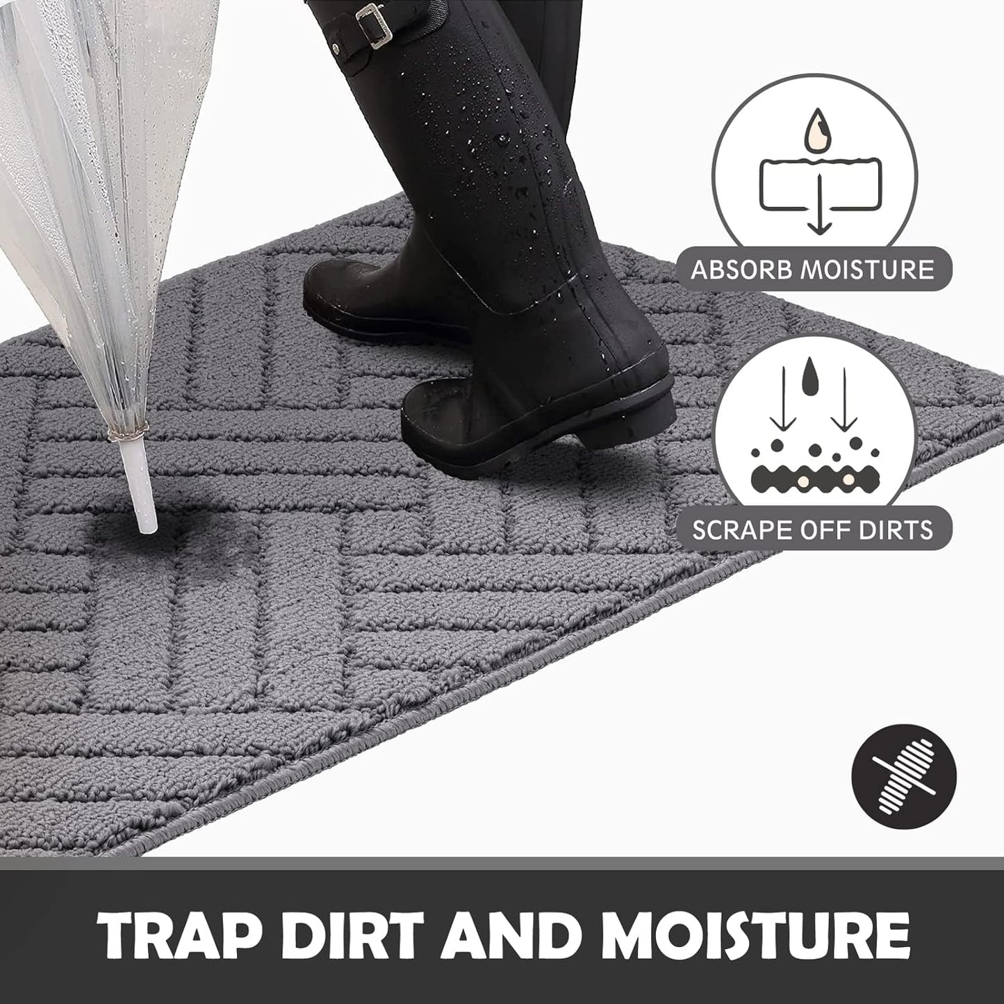 Door Mat Indoor Doormat, Entryway Rug Door Mats Non-Slip Rubber Backing,Heavy Duty Low-Profile Entrance Rugs, Absorbent Resist Dirt Doormats Floor Door mat for Entryway,32"x48"Grey