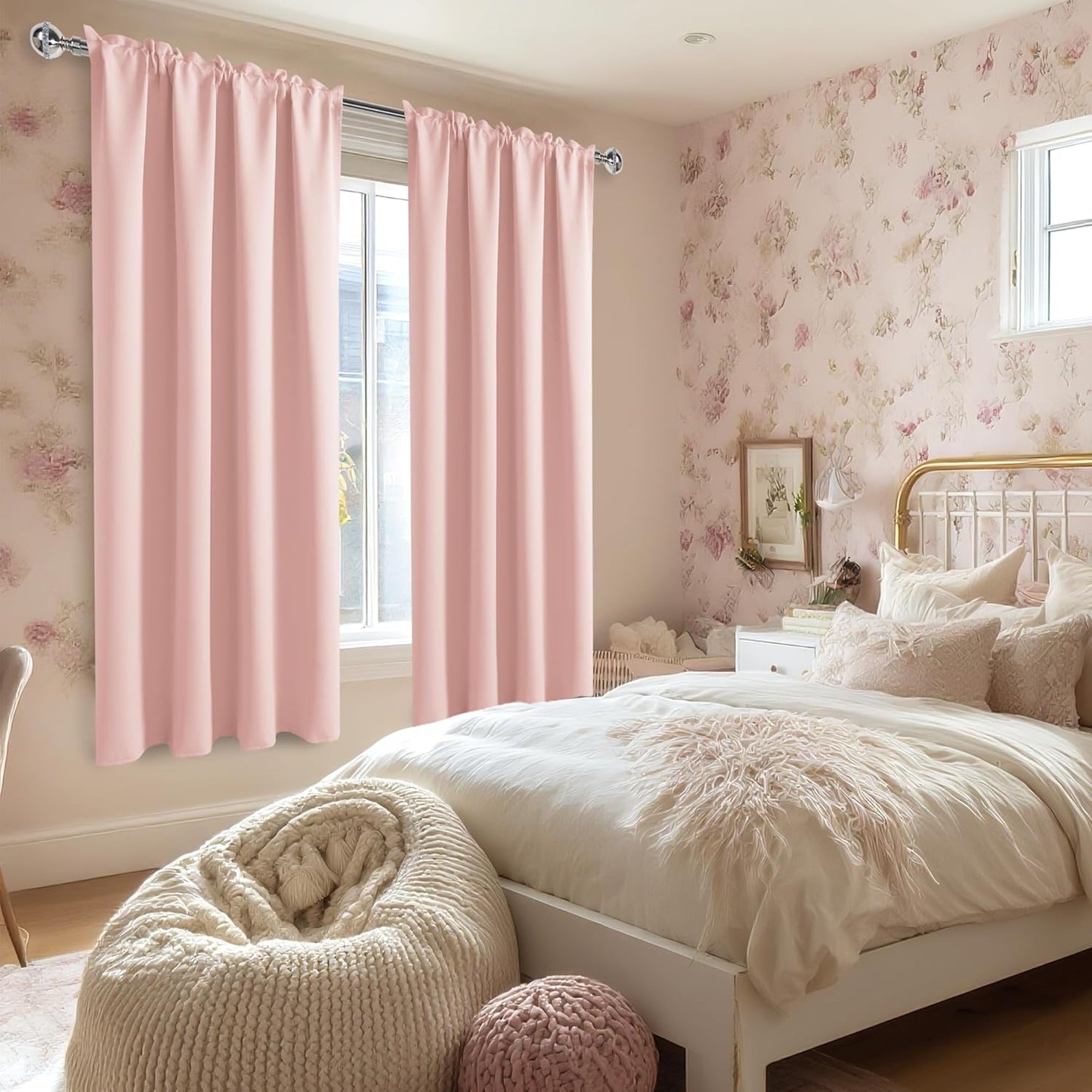 DWCN Blackout Curtains – Thermal Insulated, Energy Saving & Noise Reducing Bedroom and Living Room Curtains, Blush Pink, W 42x L 63 Inch, Set of 2 Rod Pocket Curtain Panels