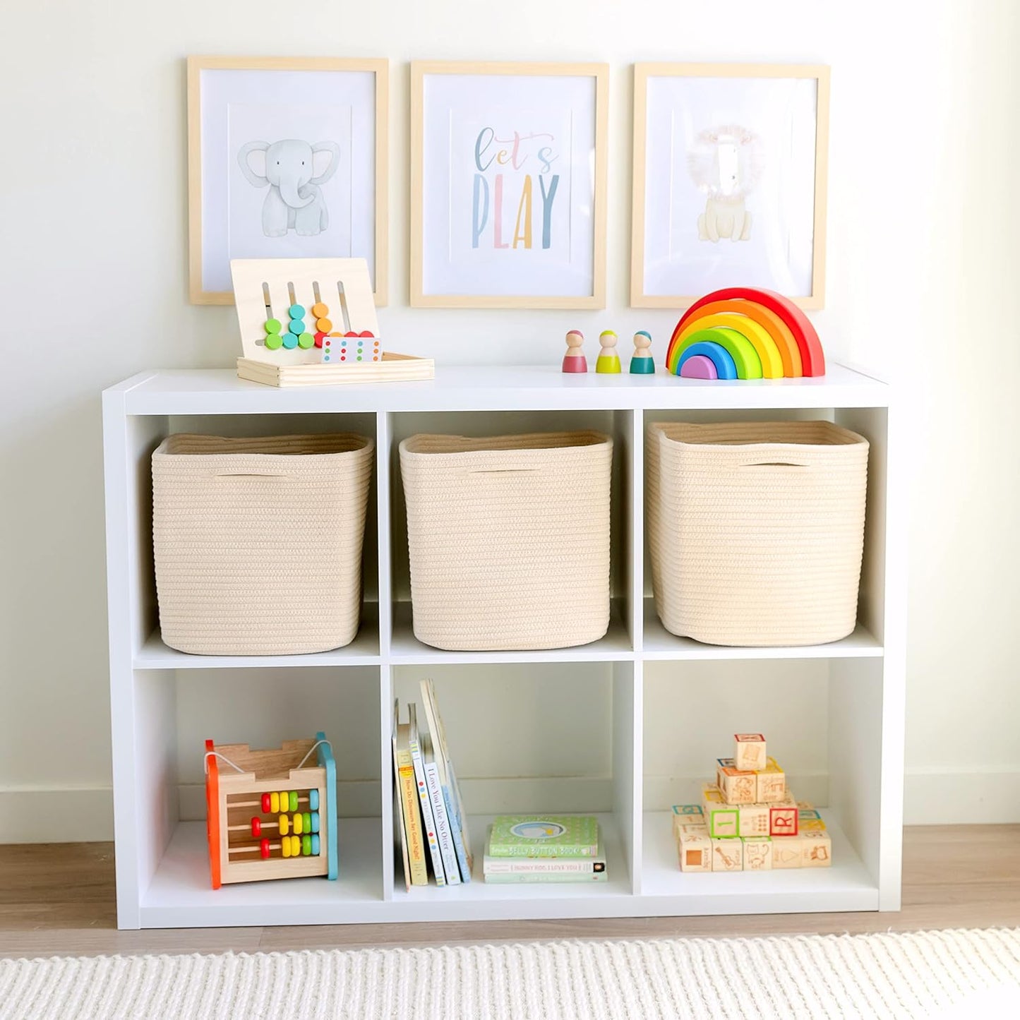 NaturalCozy Storage Cubes 11 Inch Cotton Rope Woven Baskets for Organizing, 3-Pack | Cube Storage Bin | Square Storage Baskets for Shelves Organizer, Classroom, Kids Toy Bins, Closet, Baby Nursery