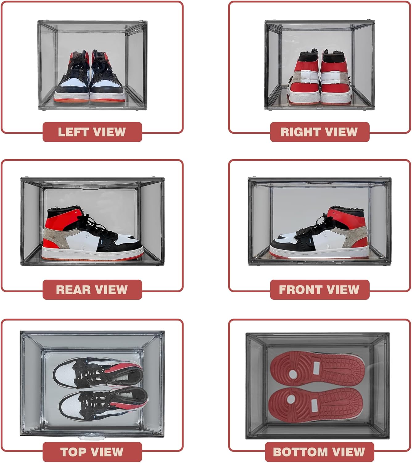 Shoe Organizer for Closet Clear Storage Box Sturdy Plastic Stackable Shoe Rack Sneaker Display Case with Magnetic Lids, 1 Pack Size 13