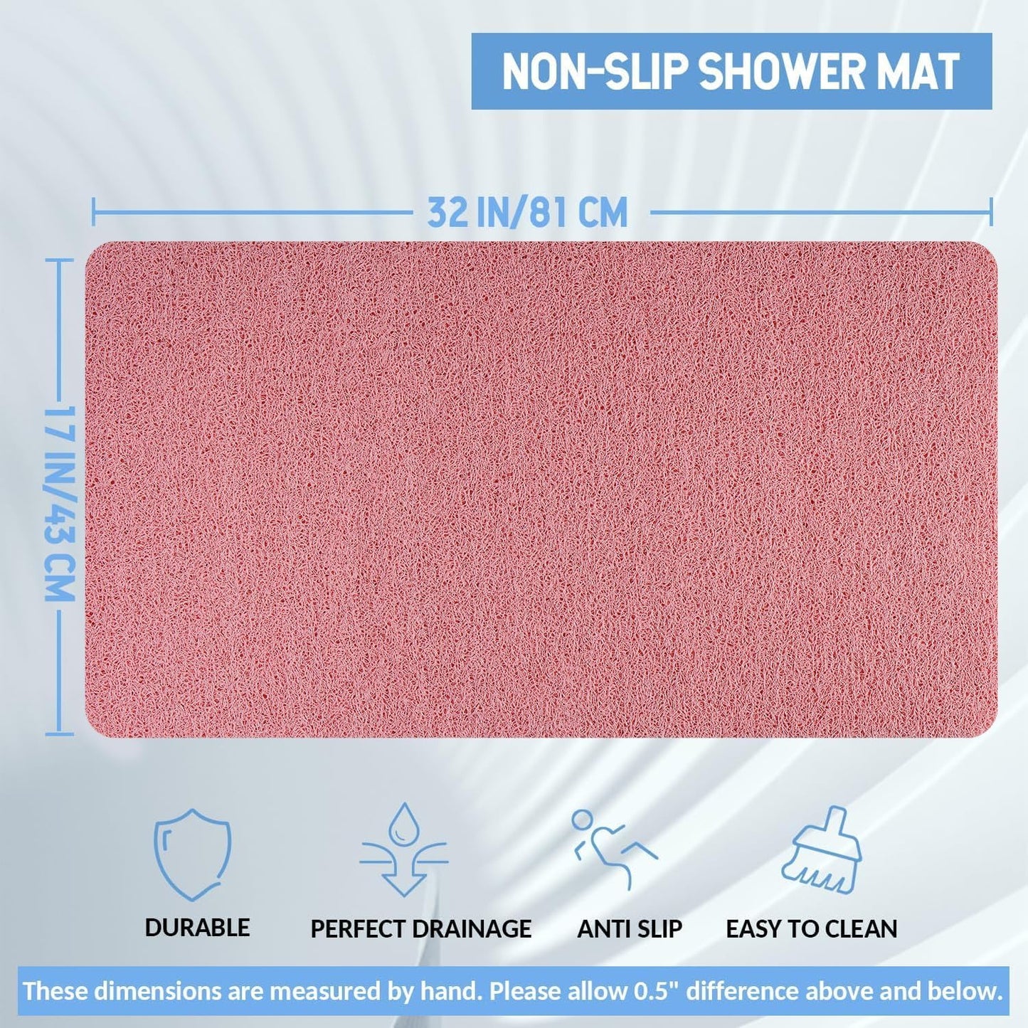Non-Slip Bathtub Mat, Anti Slip Shower Mat, Fast Drying Bathtub Mats, Foot Scrubber Mat, Anti Slip Mat for Tub, Floor, Bathroom, Kitchen, Home, Hotel (Pink 32"×17")
