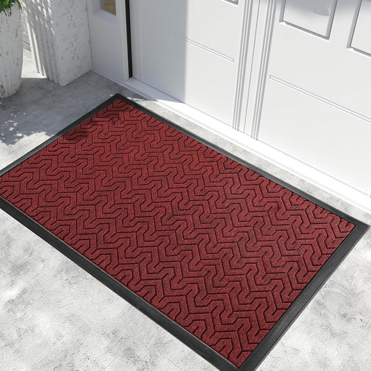 Yimobra Large Door Mat Outside Entrance 47x32, Waterproof Heavy Duty Outdoor Mats for Front Door, Non Slip Rubber Entry Mat for Garage Patio, Easy Clean, Black Red