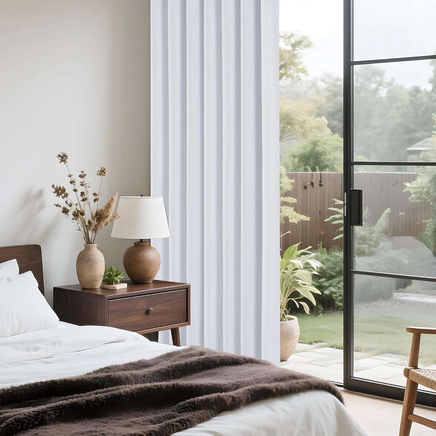 PONY DANCE White 100% Blackout Short Curtains for Kitchen Over Sink 45 inch Long 2 Panels Set, Black Out Small Window Curtains for Bathroom, Thermal Insulated Half Window Cafe Drapes, 42" W x 45" L