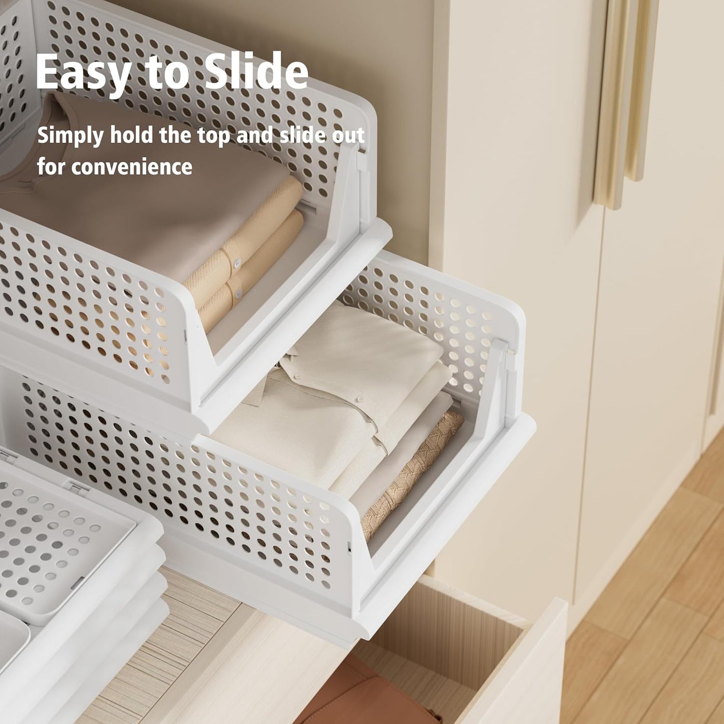 Proarea 5 Pack Stackable Plastic Storage Basket Closet Organizer Bin Foldable Clothes Organizer Storage Drawer Shelf Container for Living room Bathroom Kitchen Office (3L+2S)