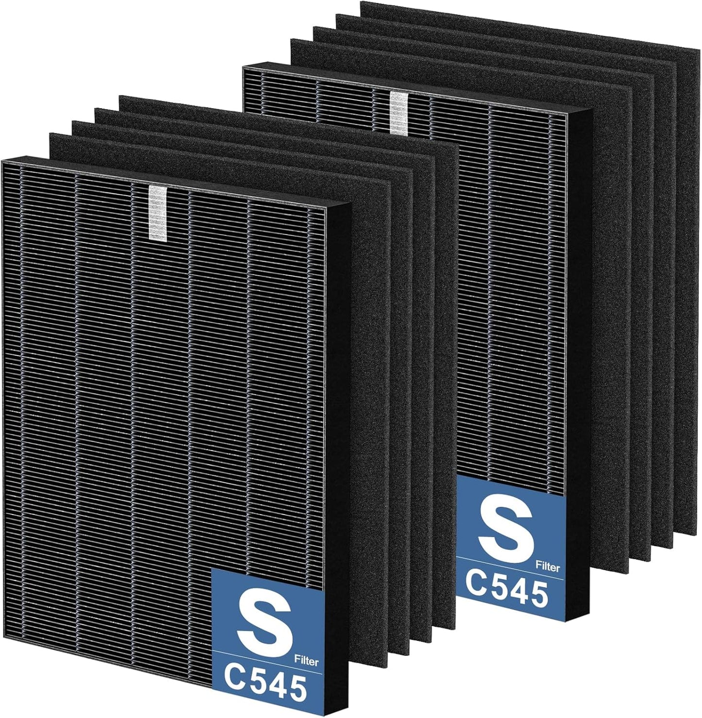 2 Pack C545 HEPA Smoke Replacement Filter S Compatible with Winix C545 Air Purifier, Replaces Part 1712-0096-00 and 2522-0058-00, 2 HEPA Filter + 8 Activated Carbon Filters, Black