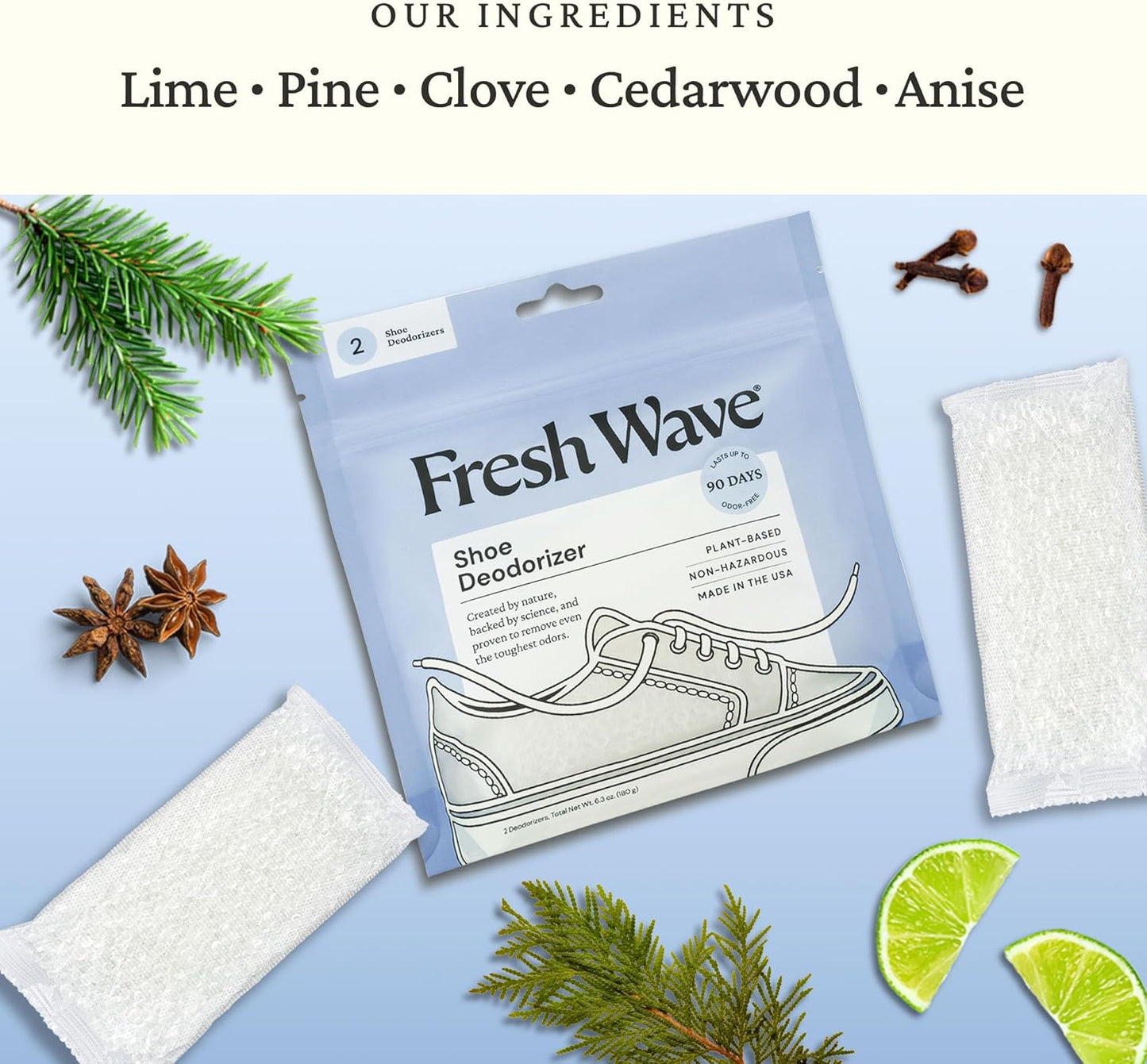 Fresh Wave Shoe Deodorizer, 1 Pack (2 Count) – Natural & Safe Shoe Freshener for All Types of Shoes, Long-Lasting and Reusable, Odor Eliminator for Strong Odor, Easy-to-Use Shoe Smell Remover