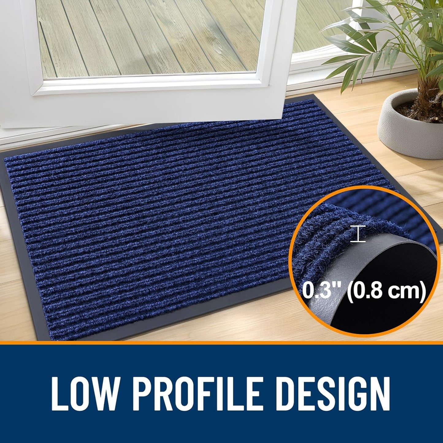 OLANLY Front Door Mat Indoor Outdoor Entrance, Waterproof Heavy Duty Doormat, Fade Resistant, Low Profile, Easy Clean Patio Porch Welcome Floor Mats for Entry, 59x35, Blue