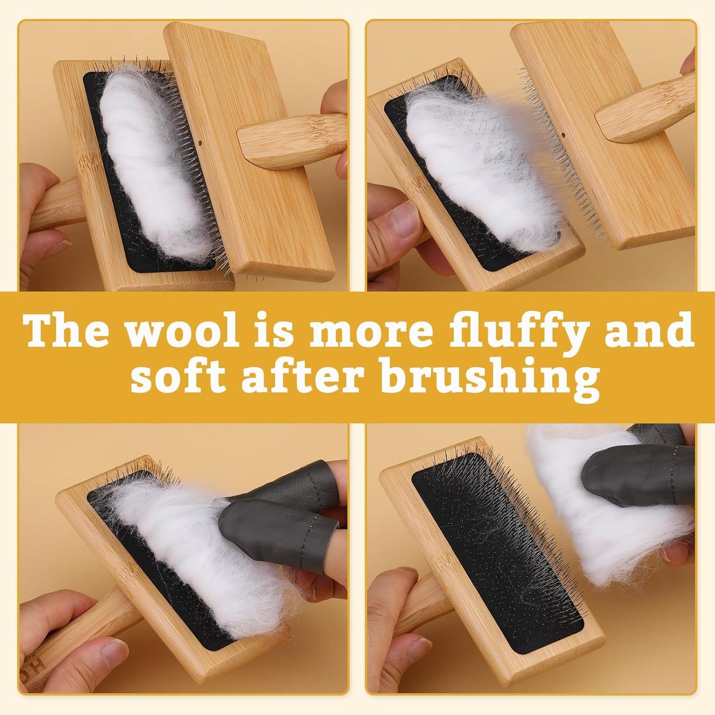 2 Pcs Large Wooden Wool Carders, Needle Felting Carding Brushes Tools with Finger Cots, Wool Needle Felting Brushes for Wool Felting, Spinning Crafts, Pet Grooming