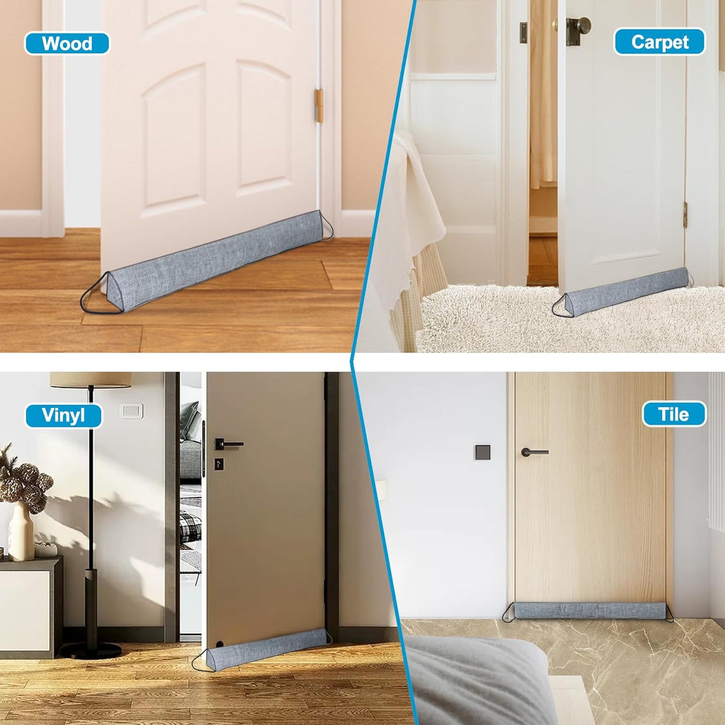 QUOLIX Triangle Under-Door Draft Stopper, 36 Inch Noise Blocker, Weighted Weather Stripping, Gray Cotton & Polyester, Multi-Function Noise & Light Blocker,Gray