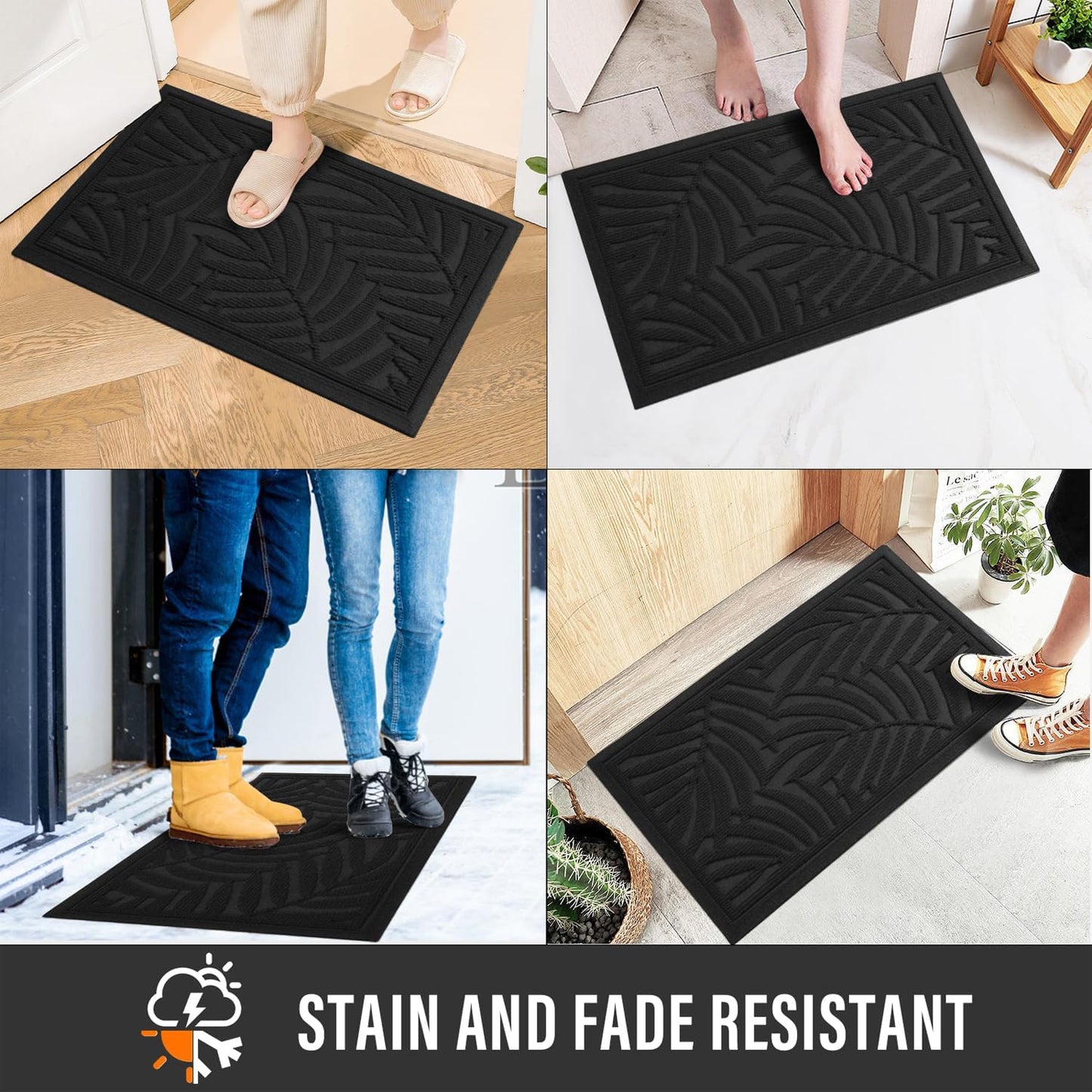 Front Door Mat, Absorbent Resist Dirt Welcome Door Mat Indoor Outdoor, Waterproof Doormat, Sturdy Non Slip Backing, Fade Resistant, Low Profile Entry Mat for Entryway, 29×17, Black