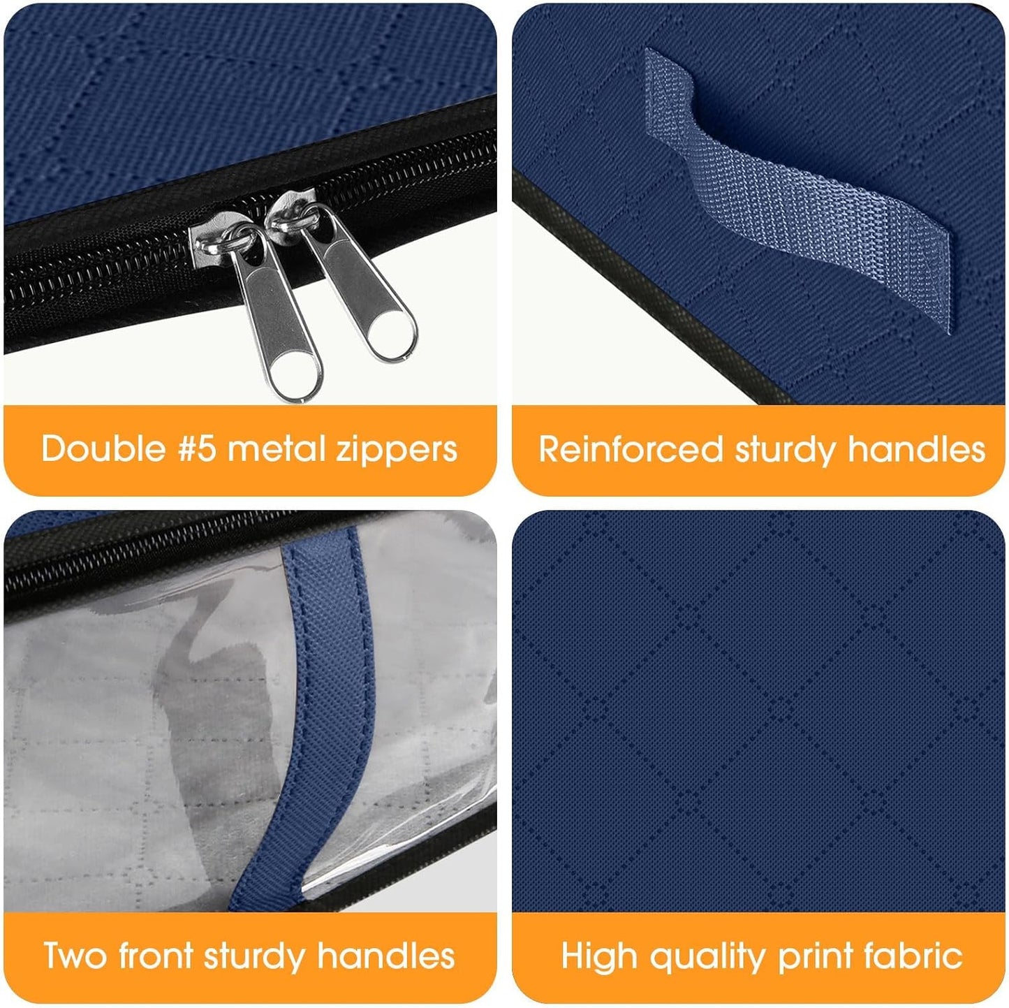 StorageRight Under Bed Storage Bins, 10-Pack 40L Foldable Fabric Storage Bags with Transparent Window, Breathable Organizer for Clothes/Blanket/Comforter/Quilt, Blue