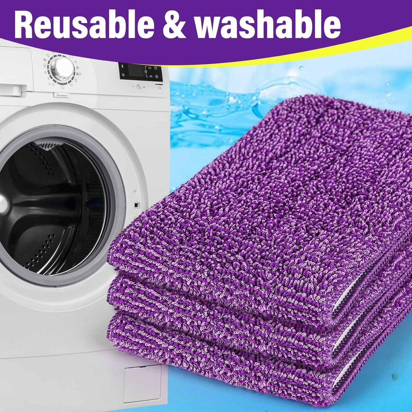 15 inch Mop Pads Refills, 6 Pack Microfiber Reusable Replacement Mop Pads Flat Replacements Heads for Wet Or Dry Floor Cleaning and Scrubbing, Purple Cloth