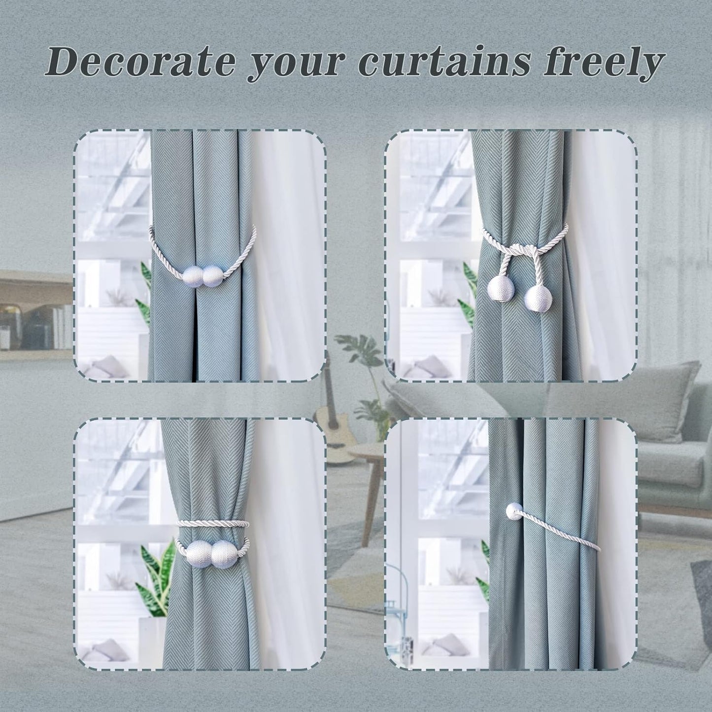 Hion Magnetic Curtain Tiebacks White 6 Pack, Curtain Tiebacks Buckles Holdbacks Holders Hooks Clip for Home Bedroom Office Decorative Thick or Thin Curtain