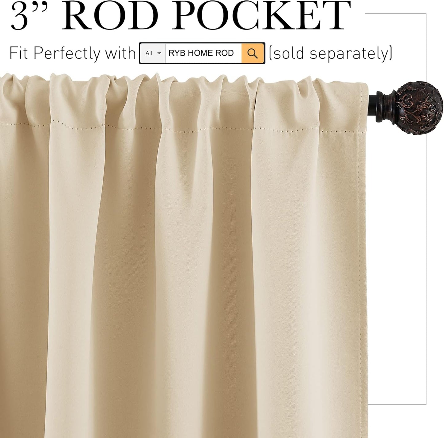 RYB HOME Thermal Insulated Small Window Curtains Short Drapes for Nursery Bathroom Kitchen Laundry RV Basement, 29 inch Wide by 24 in Long, Biscotti Beige, 2 Panels