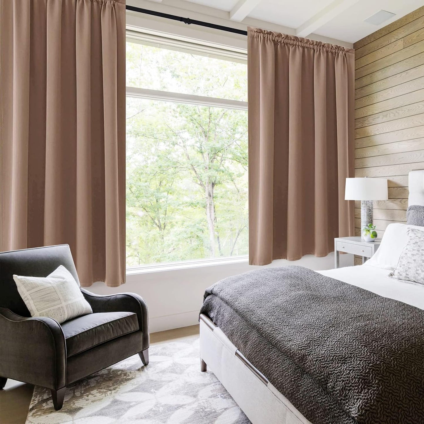 DWCN Blackout Curtains Room Darkening Thermal Insulated Bedroom Curtains Window Curtain Panels, 52 x 54 inches Long, Set of 2 Khaki Rod Pocket Drapes