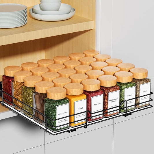 RCHYFEED Pull Out Spice Rack Organizer for Cabinet,Slide out Spice Organization for Inside Cabinets,Heavy Duty Seasoning Organizer Fits Kitchen and Pantry,Sauces,Canned (12.5''Wx10.5''Dx2.5''H)
