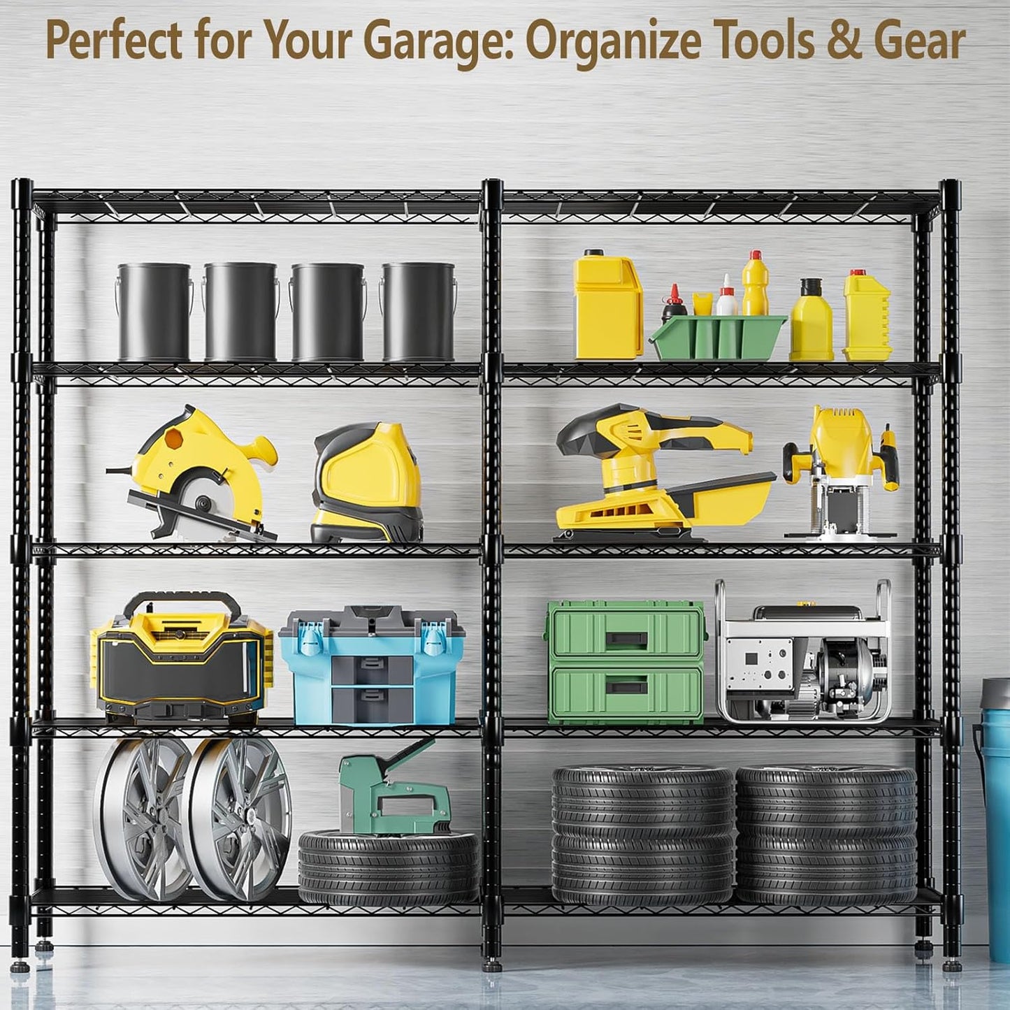 Himimi 72" W Wire Rack Shelving-2000LBS Capacity, Adjustable Storage Shelves Metal Shelves for Storage, 5-Tier Heavy Duty Wire Organizer for Kitchen, Garage, Pantry, 72" W x 18" D x 72" H, Black