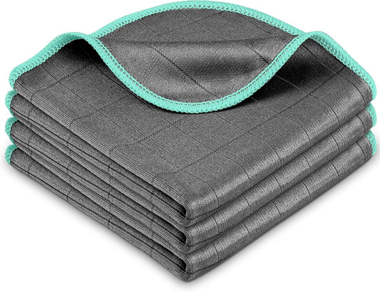 Airlab Microfiber Cleaning Cloth for Glass Cleaner Window Polishing Car Auto Detailing Lint Free Drying Dishes Kitchen Bathroom Magic Cleaning Cloths, Pack of 3, 12" x 12", Grey-Green