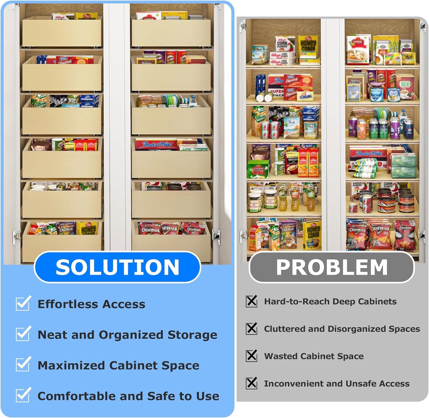 WelFurGeer Soft Close Pull Out Drawers for Cabinets, 23" W x 22" D Pull Out Cabinet Organizer, Bottom Mount Pull Out Drawer, Space-Saving Slide Out Drawers for Kitchen Cabinets for Home & Kitchen