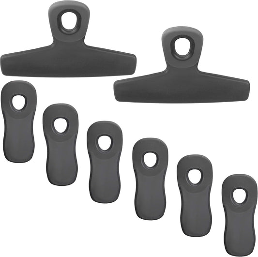 COOK WITH COLOR Bag Clips, Heavy Duty Chip Clip and Refrigerator Magnet Clips for Food Storage with Air Tight Seal Grip for Snack Bags and Food Bags (Grey, Pack of 8)