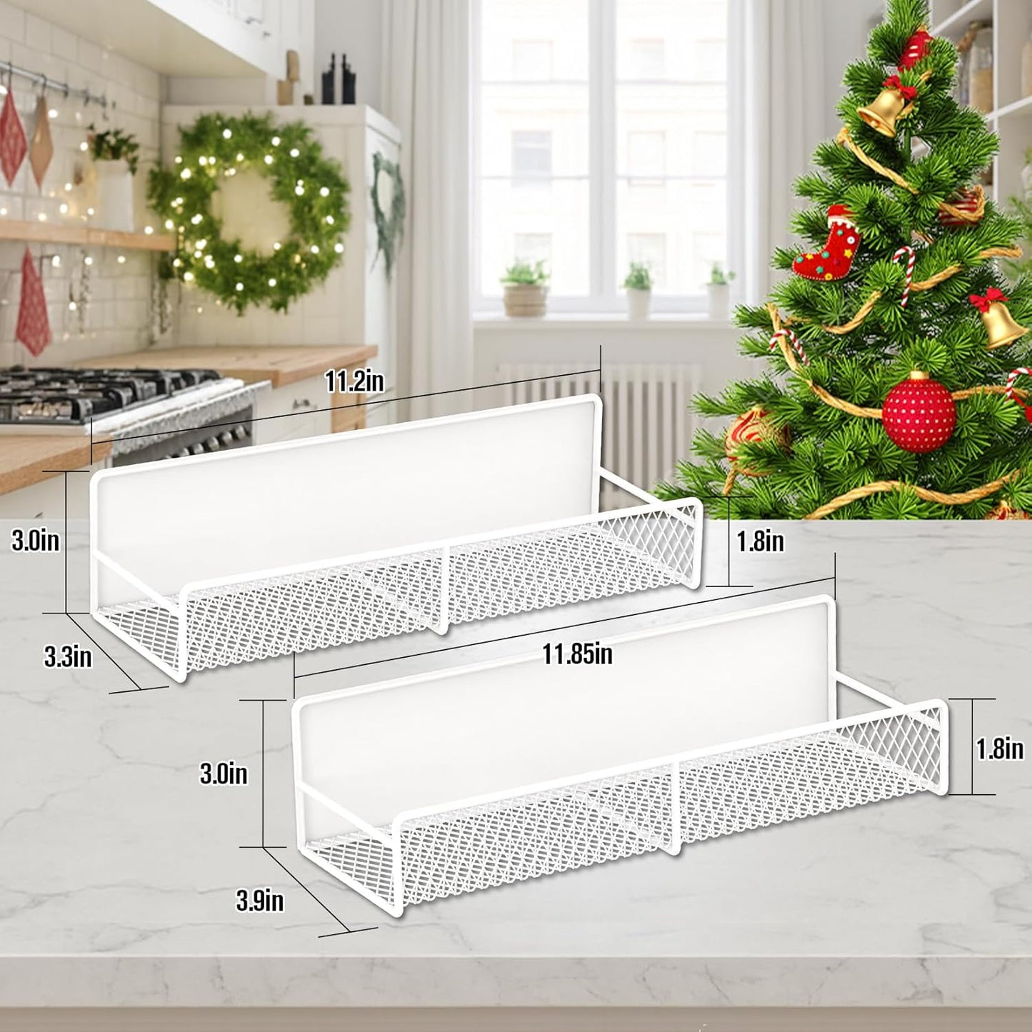 2 Pack Magnetic Spice Rack for Refrigerator, White Magnetic Shelf with 4 Removable Hooks, Rustproof Magnetic Shelf for Fridge, Oven, Condiments, Oils, Seasoning Spice Organizer