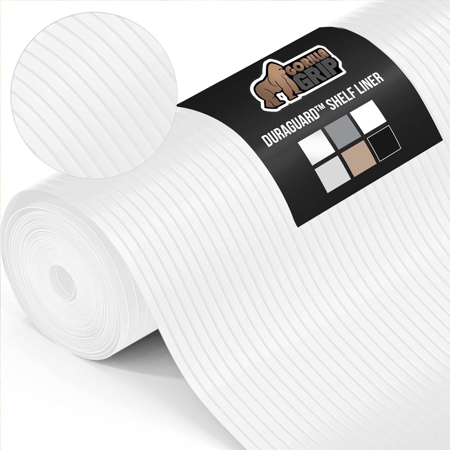 GORILLA GRIP DuraGuard Shelf Liner, 20x20 Non-Adhesive Cabinet Liners for Kitchen Drawers, Shelves, Refrigerator, Pantry Storage, Bathroom Closet, Durable Waterproof BPA Free Ribbed Plastic, White