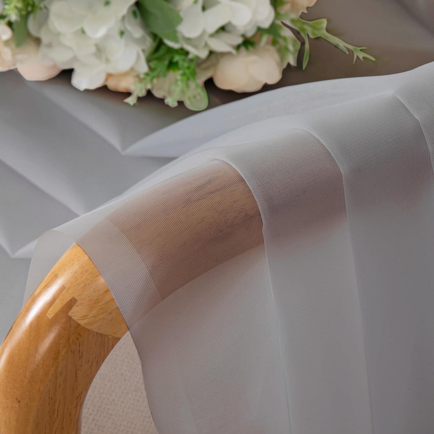 Chyhomenyc Light Grey Sheer Curtains 63 Inch Length 2 Panels, Light Filtering Airy Rod Pocket Window Curtain Treatment Drapes for Bedroom Living, Each 42Wx63L Inches