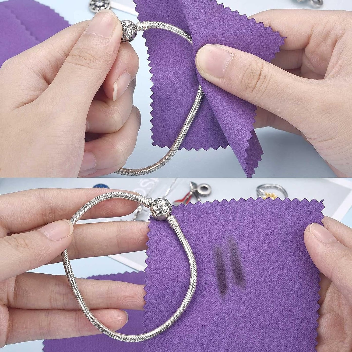 SEVENWELL 50pcs Jewelry Cleaning Cloth Dark Purple Polishing Cloth for Sterling Silver Gold Platinum Small Silver Polish 8x8cm