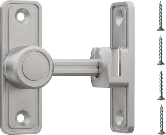 Barn Door Privacy Latch, 90°/180° Swing Slide Lock, Zinc-Alloy, Adhesive or Screw Mount, Interior Use for Bathroom/Bedroom/Closet/Shed, Includes Screws & Glue - Silver