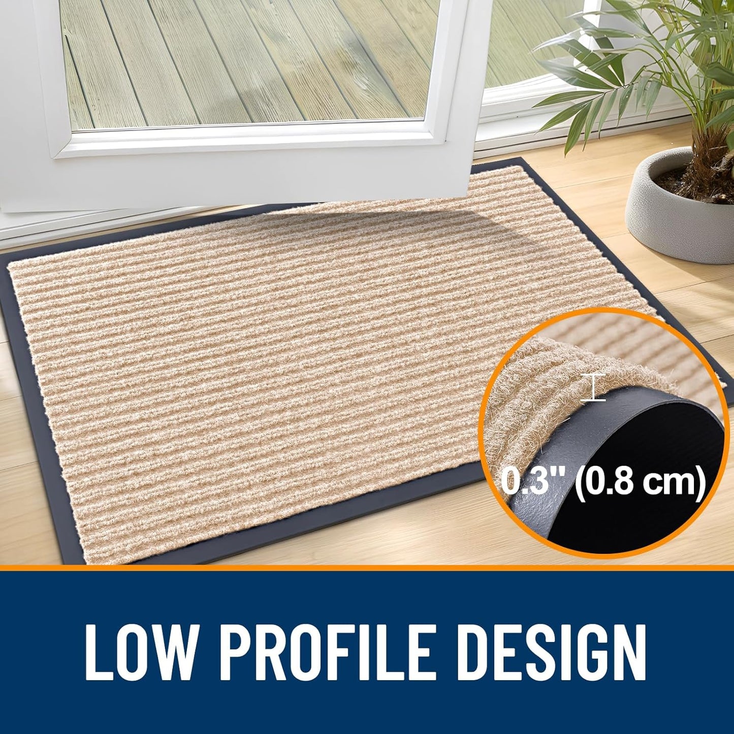 OLANLY Front Door Mat Indoor Outdoor Entrance, Waterproof Heavy Duty Doormat, Fade Resistant, Low Profile, Easy Clean Patio Porch Welcome Floor Mats for Entry, 40x32, Beige