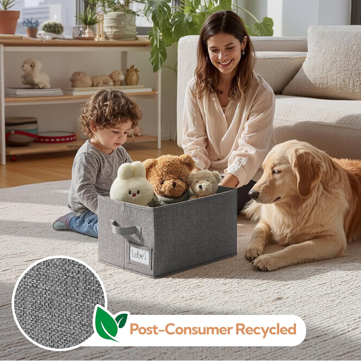 GRANNY SAYS Storage Bins for Shelves, Closet Bins with Label Holders, Fabric Storage Bin for Bedroom, Decorative Storage Containers for Organizing Living Room, Dark Gray, 3-Pack