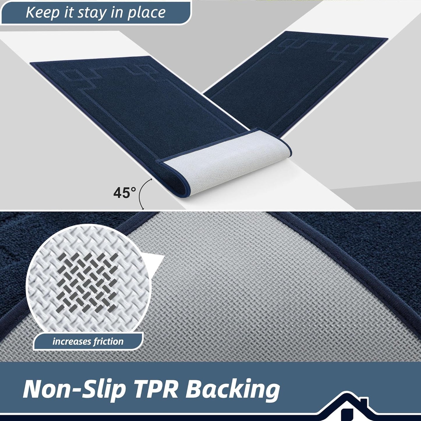 BEQHAUSE Door Mat 32" x 48", Non-Slip Door Mats Indoor Entryway Rugs Washable Low-Profile Absorbent and Stain Resist Floor Mats, Dog Door Mat for Front Back Door, Muddy Wet Shoes & Paws, Navy Blue