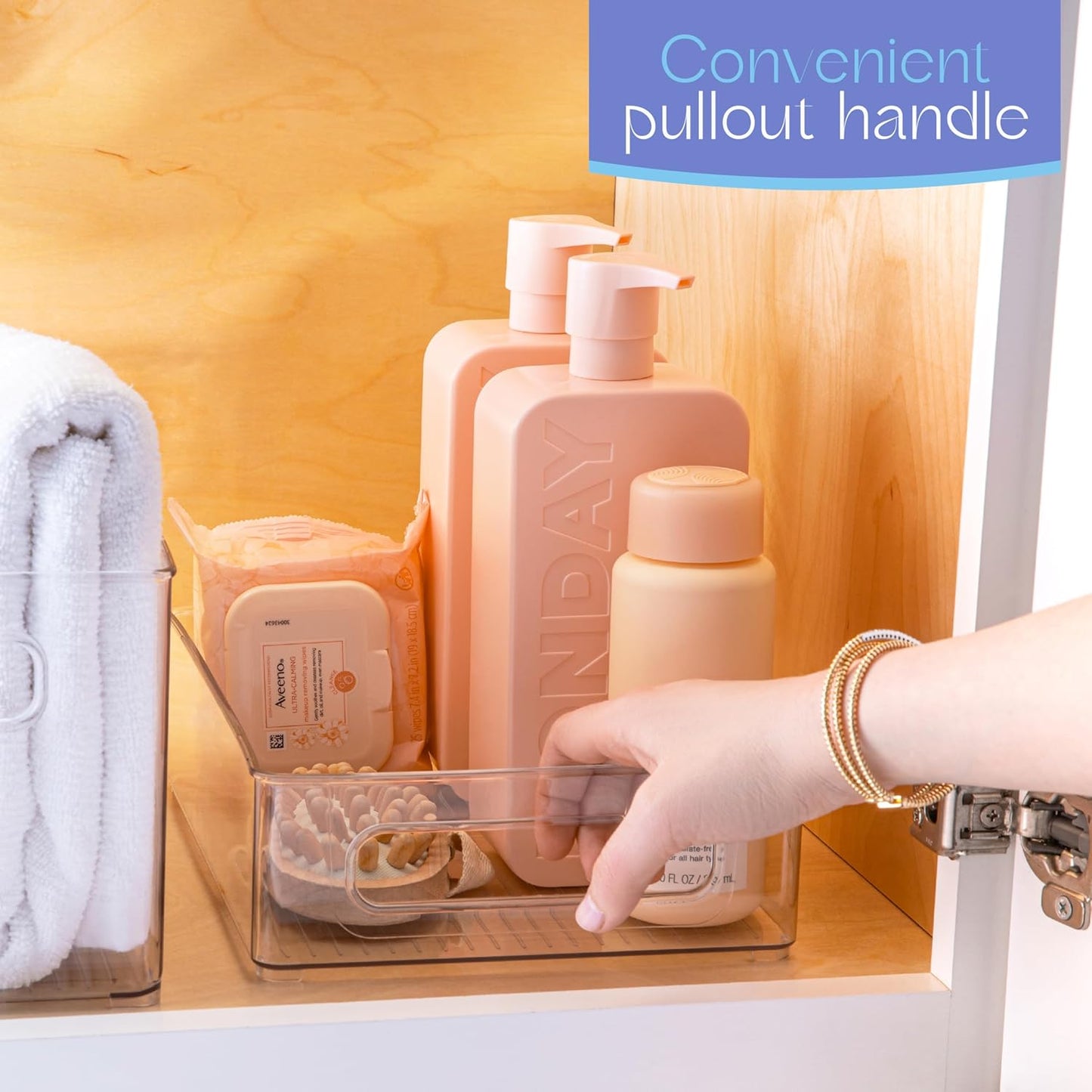 Plastic Food Storage 8 Pack Clear Container Bin with Handles for Organizing Kitchen, Pantry, Refrigerator, Freezer, Pantry, Cabinet, Closet, Bathroom. Stackable 10”x8”x3”