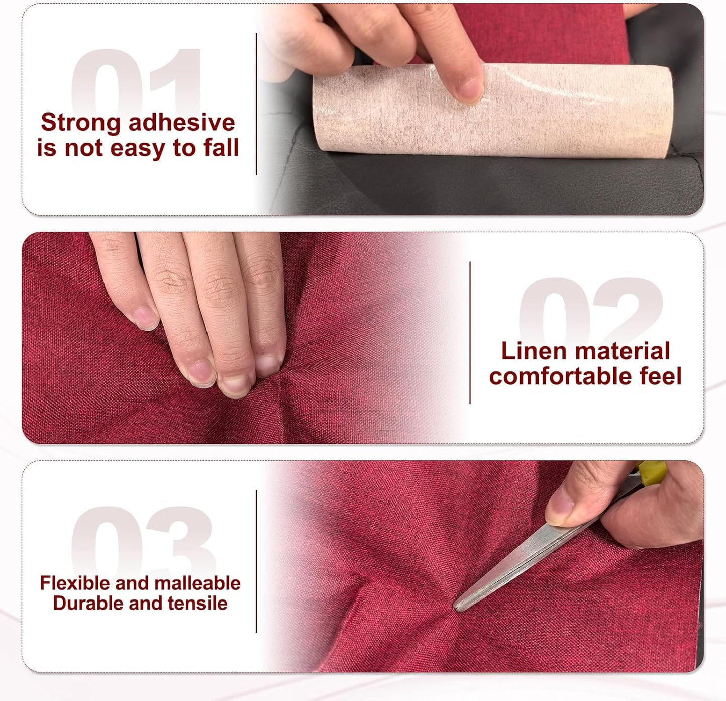 PATIKIL 70x4.4 Inch Linen Repair Tape, Repair Fabric Patch Self Adhesive Couch Patch Line Repair Patch for Furniture Sofa Car Seats Office Chairs, White