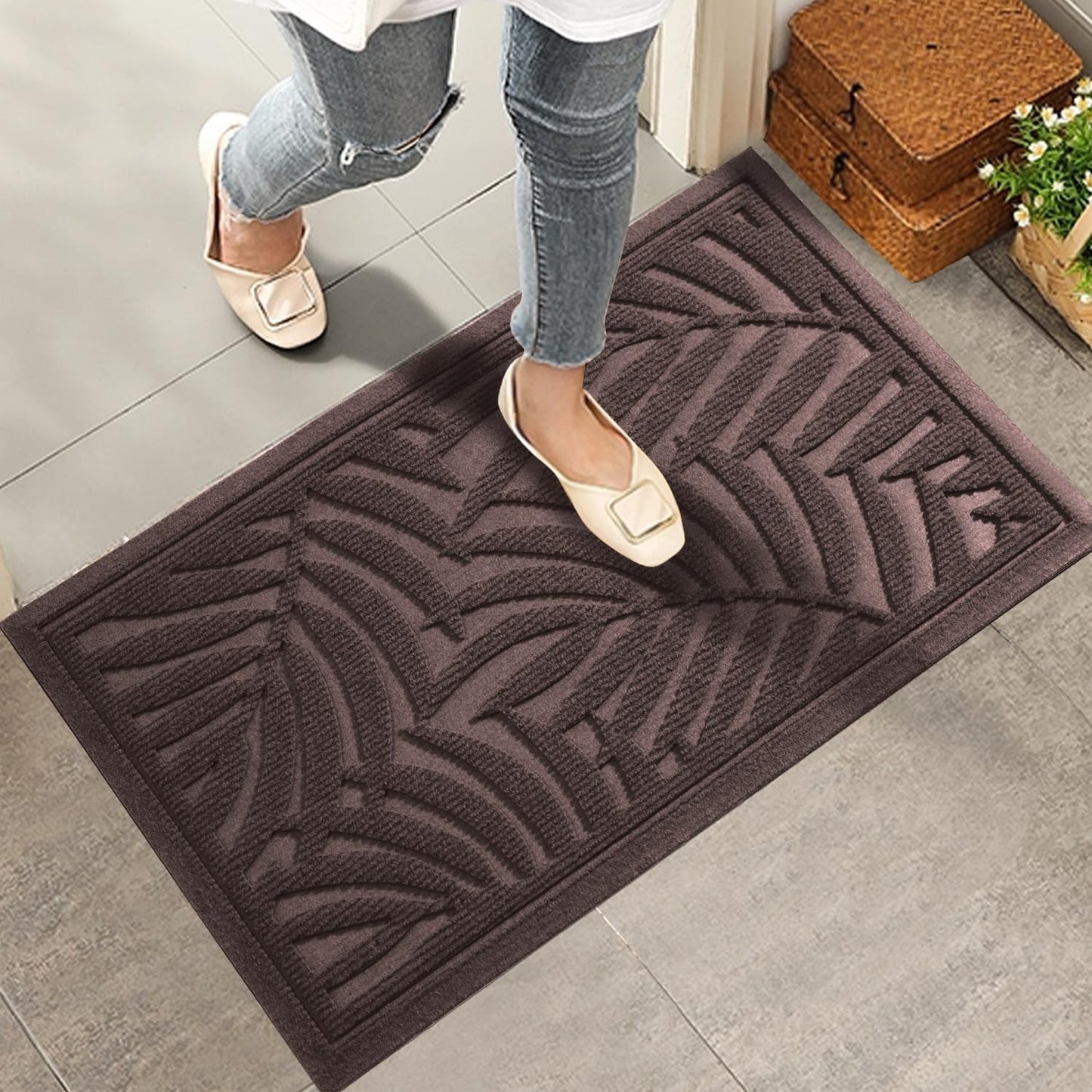 Front Door Mat, Absorbent Resist Dirt Welcome Door Mat Indoor Outdoor, Waterproof Doormat, Sturdy Non Slip Backing, Fade Resistant, Low Profile Entry Mat for Entryway, 29×17, Coffee