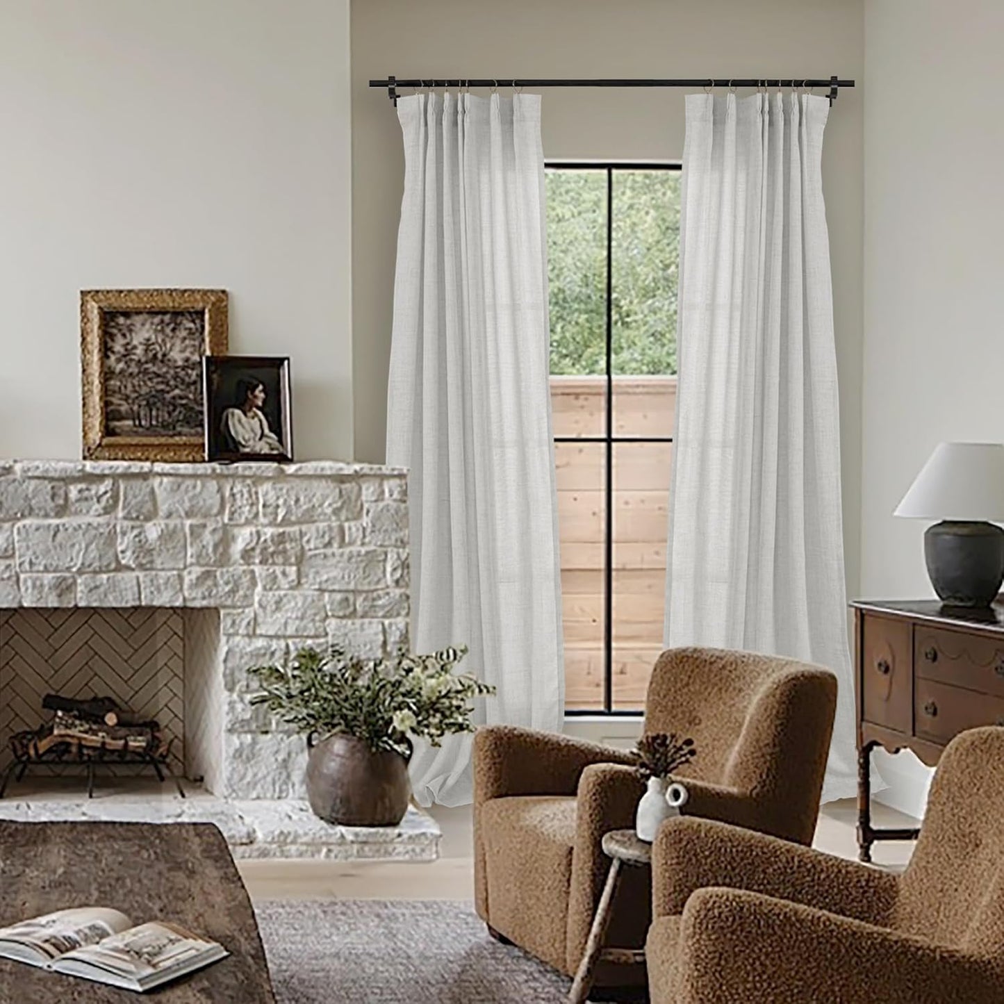 YoungsTex Linen Semi Sheer Curtains 90 Inch Length 2 Panels, Light Grey Light Filtering Window Drapes Privacy with Back Tab for Living Room Bedroom, 40 X 90 Inch