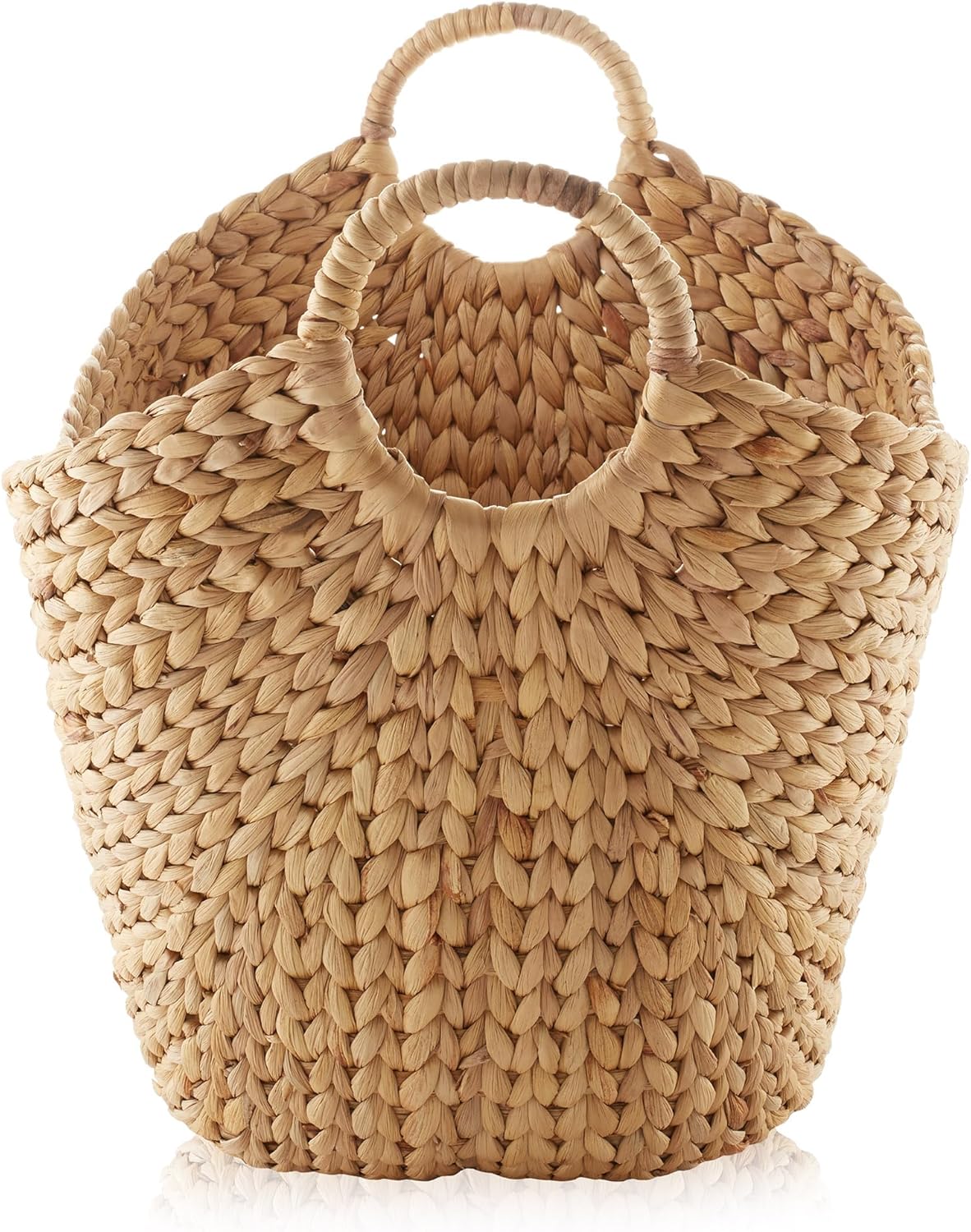 Casafield Large Laundry Boat Basket with Handles - Natural, Woven Water Hyacinth Multipurpose Storage Organizer for Throw Blankets, Bathroom, Bedroom, Living Room