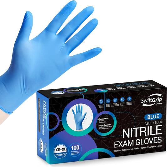 Disposable Nitrile Exam Gloves, Blue, Nitrile Gloves Disposable Latex Free, Medical Gloves, Cleaning Gloves, Food-Safe Rubber Gloves, Powder Free, Non-Sterile, 100-ct Box (Large)