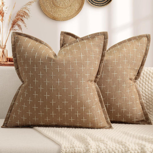 ZWJD Throw Pillow Pillow Covers 26x26 Set of 2 Soft Polyester Textured Pillow Covers with Stylish Flange Edge Cozy Farmhouse Throw Pillows for Couch Bed Sofa Living Room