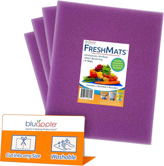 Bluapple FreshMats, Refrigerator Liner, Fridge Drawer Mats, Crisper Life Extender Liner Keeps Produce Fresh Longer, Anti-Bruising, Helps Air Circulation, Washable & Reusable (4-Mats, 12x15, Lavender)
