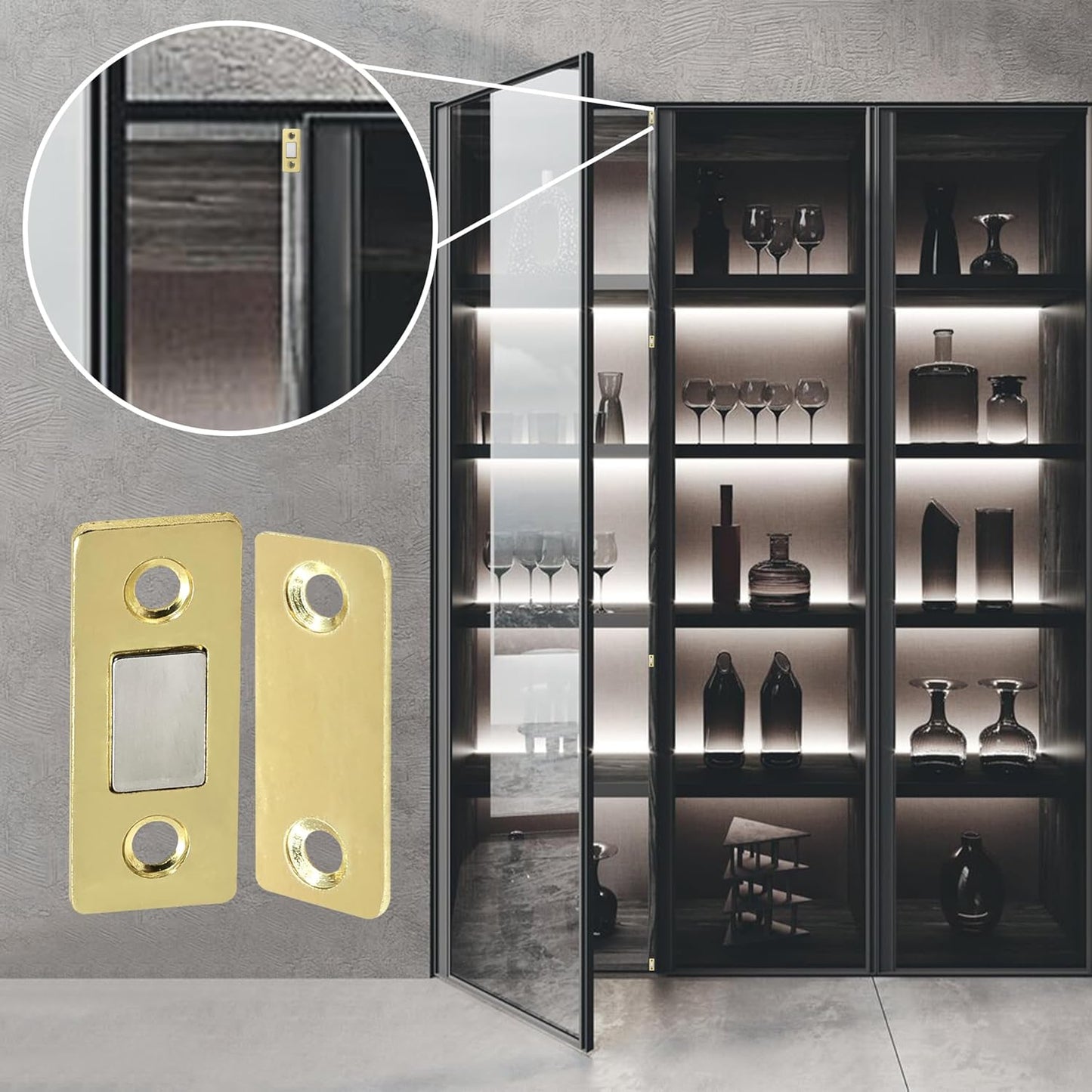 Cabinet Magnetic Catch, 6 Pack Gold Ultra Thin Magnetic Cabinet Door Catch, Adhesive Cabinet Magnets for Kitchen Drawer Cabinet Door Closet, Concealed Strong Magnetic Cabinet Latch