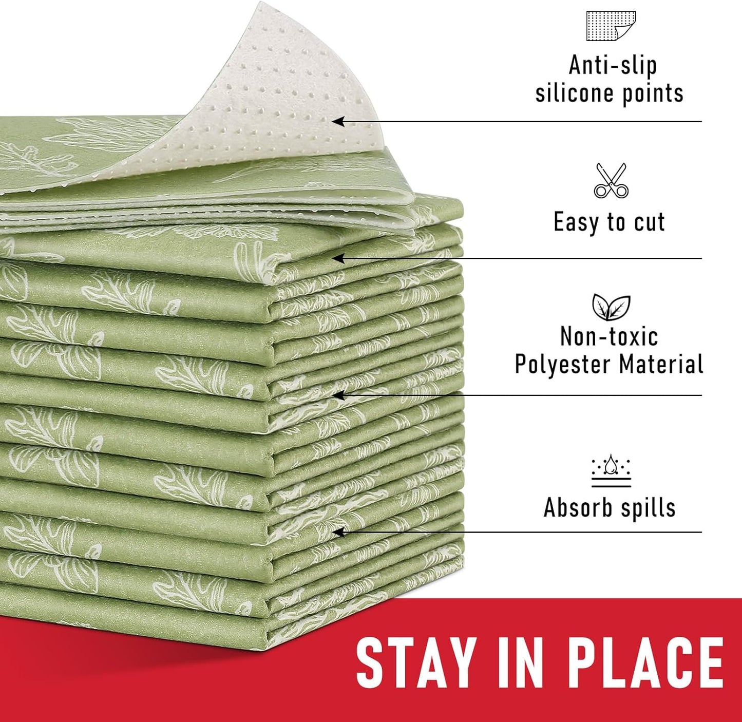 Cooyes Large Fridge Liners for Refrigerator, 17.7" × 24", Drawer & Shelf Liners for Kitchen Cabinets Non-Adhesive, Breathable Cloth Material, Non-Slip, Keep Produce Fresh Longer, Sage Green