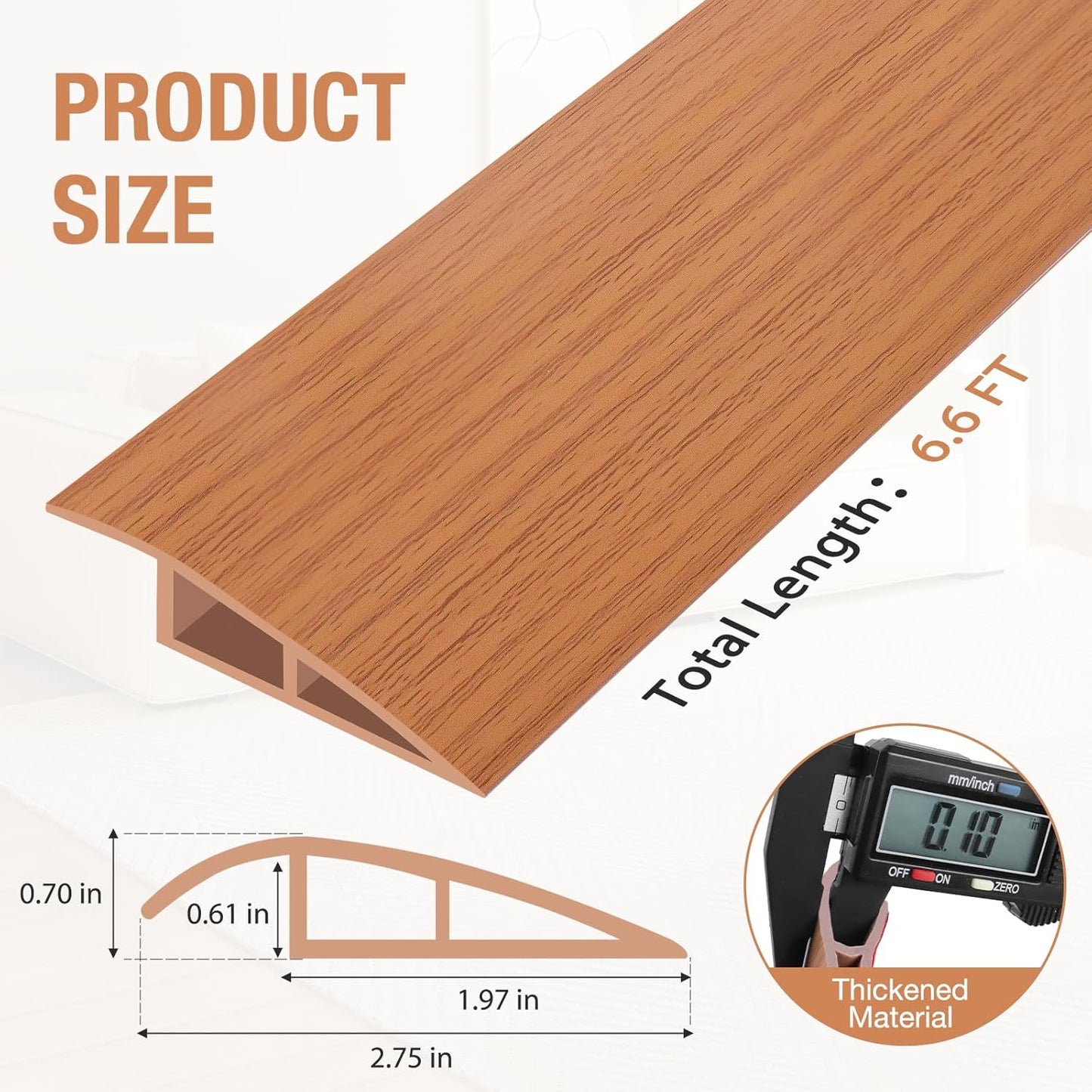 Floor Transition Strip Self Adhesive Vinyl Door Threshold for Doorways Carpet Edging Trim Overlap Edge Reducer for Laminate Floor, Carpet, Tile (Yellow Oak Grain, 2/5" to 3/5", 6.6Ft)