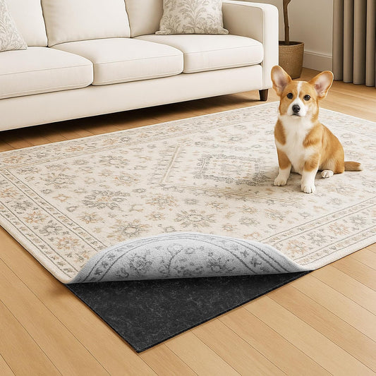 Warmstar 5x7 FT Non Slip Rug Pad,100% Waterproof Felt Rug Pad for Hardwood Floors,1/2” Thick Soft CarpetPad with Natural Rubber Backing,Secure Grip & Floor Protection