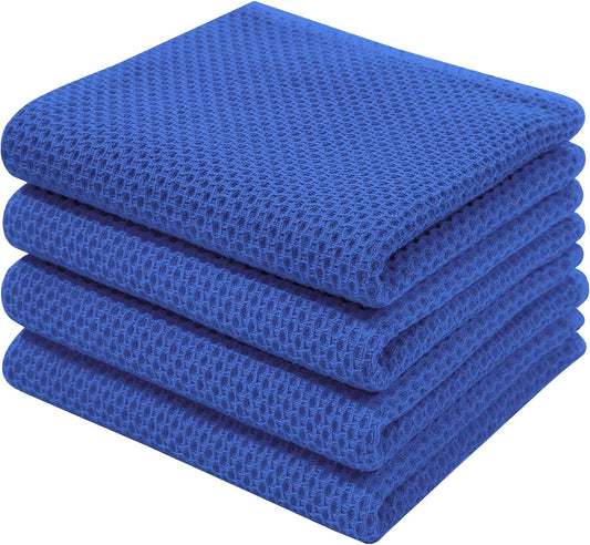 Homaxy 100% Cotton Waffle Weave Kitchen Dish Towels, Ultra Soft Absorbent Quick Drying Cleaning Towel, 13 x 28 Inches, 4-Pack, Blueberry