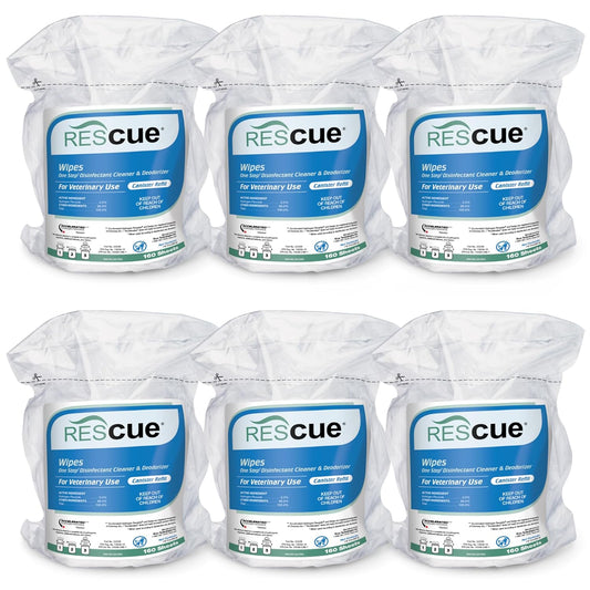 REScue One-Step Disinfectant Cleaner & Deodorizer Wipes for Vet Use – Cleaner for Kennels, Litter Boxes, Vet Offices, Pet Grooming Surfaces, Pet Boarding – Wipes Canister Refill, 160 Count (6 Pack)
