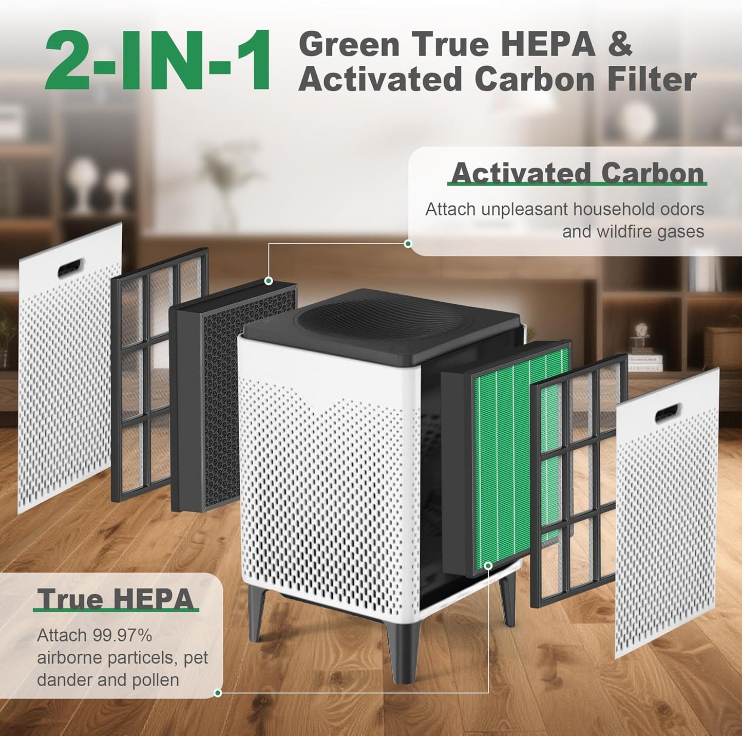 400/400S Replacement Filter for Coway AIRMEGA Max2 400 400S 400(G) 400S(G) Air Purifier, Max2 Green True HEPA and Active Carbon Filter Set, AP-2015-FP, 2 Pack